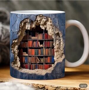 3D Library Bookshelf Coffee Mug - Blue